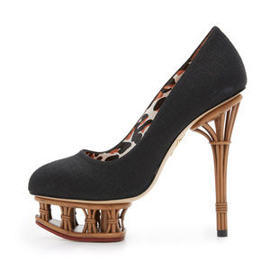 Charlotte Olympia Black Ratttan Dolly Sandals
